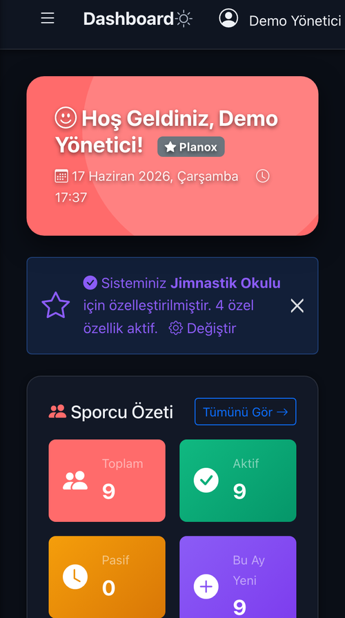 Planox mobil panel görünümü
